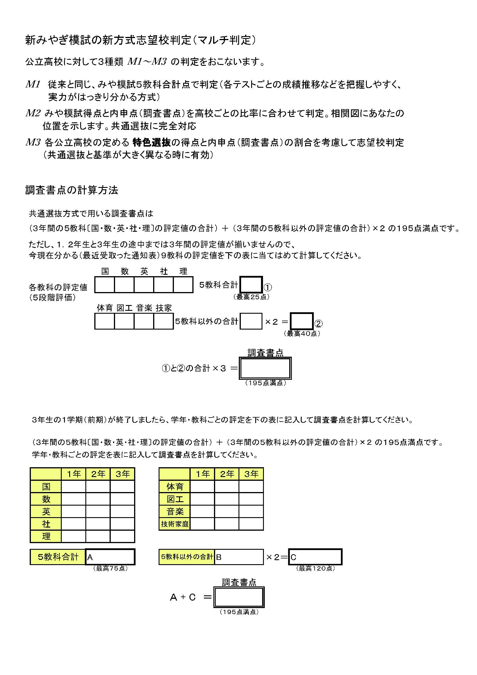 調査書点の計算の仕方 株式会社宮城新教育 公式 新みやぎ模試 山形県もぎ